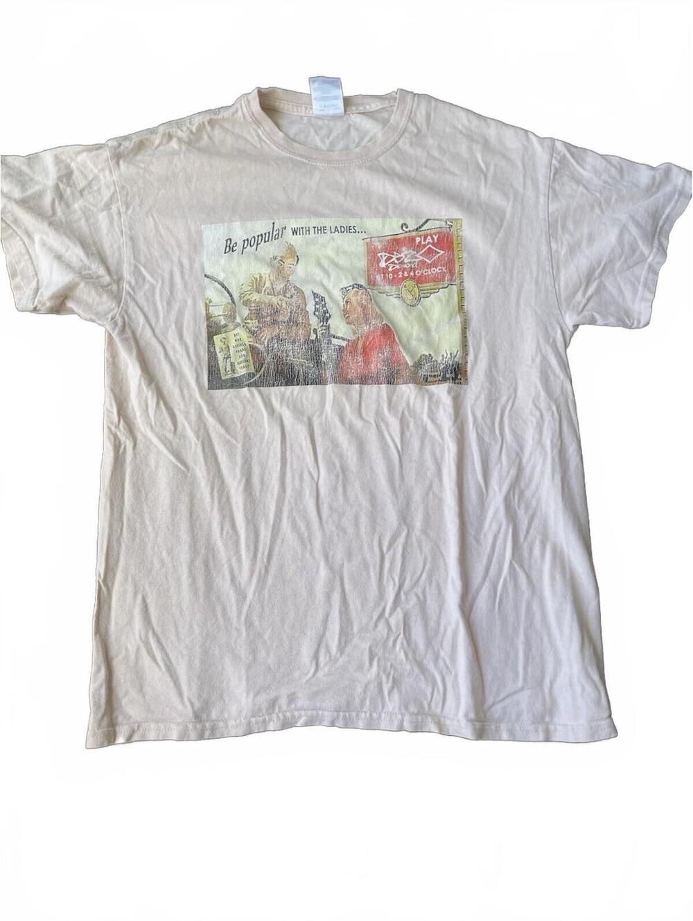 Gildan Ultra Cotton Beige Cotton Graphic Print Crew Neck T-Shirt Men’s M